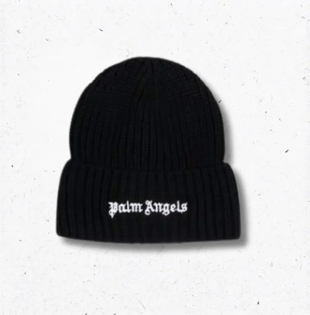 Cappello Bambino Palm Angels in Lana Nero con Piccolo Logo Ricamato