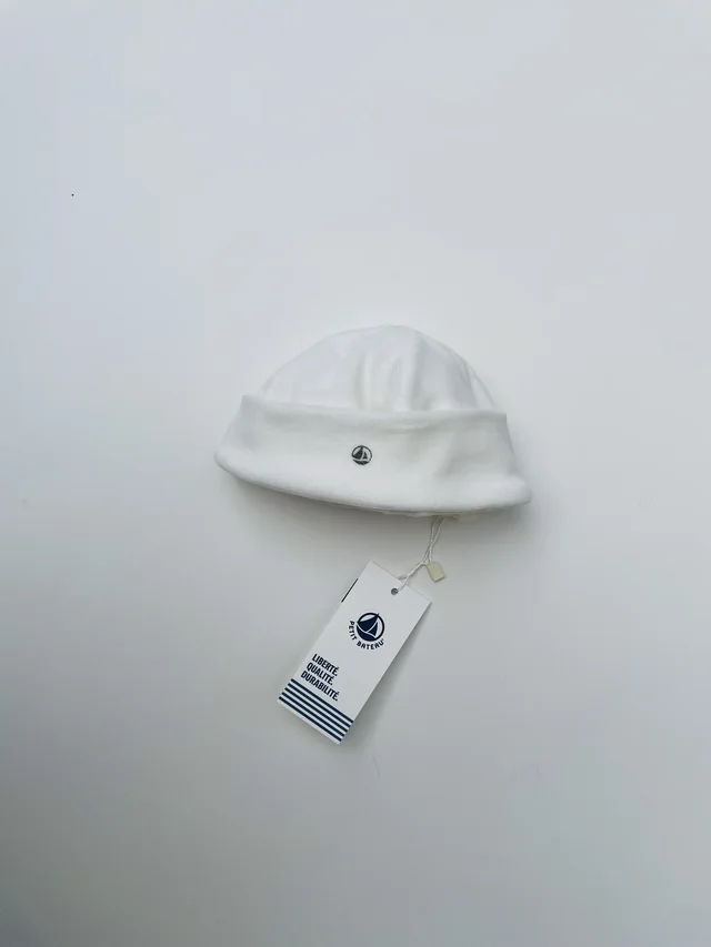 Cappello nascita in ciniglia bianco neonato Petit Bateau