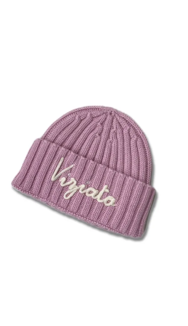Cappello Rosa in Maglia MC2 Saint Barth con Ricamo 'VIZIATA' - Lana e Cashmere