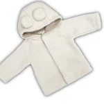 Cappottino Coccodè in pile teddy color burro per neonato, con cappuccio decorato con piccole orecchie. 1