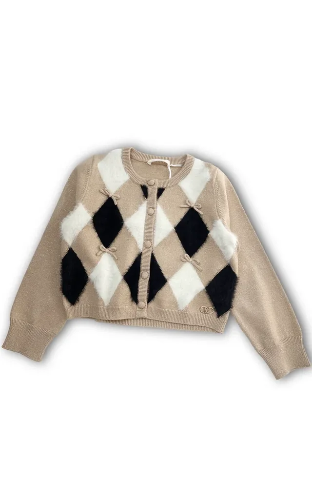 Cardigan Liu Jo a Girocollo per Bambina - Motivo Argyle con Fiocchi