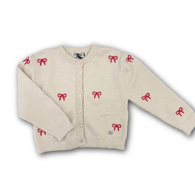 Cardigan Please in Cotone con Fiocchi - Colore Marmo/Rosso
