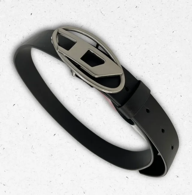 Cintura Diesel Nera in Tessuto Tecnico con Fibbia Logata a Scatto