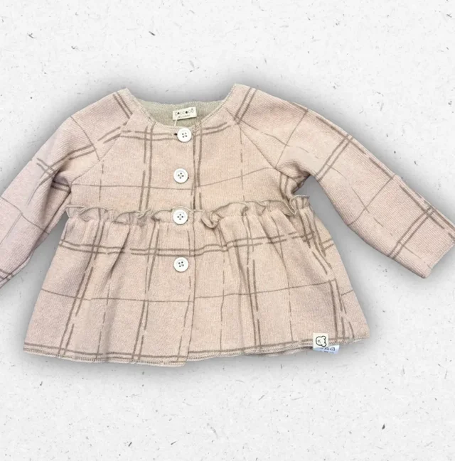 Coccodè Firenze Cardigan/Giacca in Caldo Jersey - Fantasia Quadro Rosa Polvere Neonata