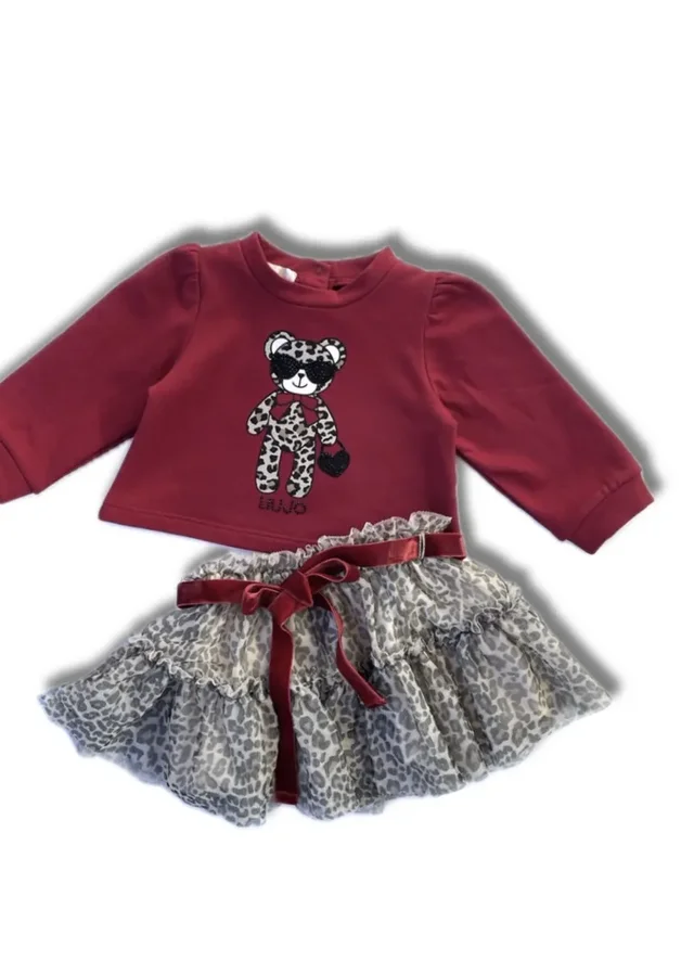 Completino Neonata Liu Jo Felpa Rossa + Gonna Tulle Leopardata