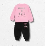 Tuta da neonata John Richmond Kids rosa e nera con felpa girocollo e grafica Rock n Roll 1