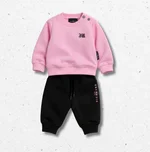 Tuta da neonata John Richmond Kids rosa e nera con felpa girocollo e grafica Rock n Roll 1