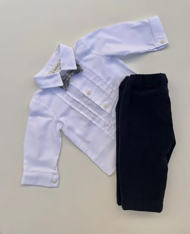 Completo Neonato Elegante 3 Pezzi - Camicia, Pantalone e Papillon