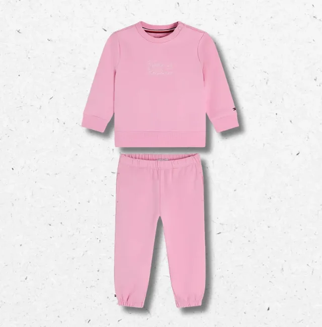 Completo Tuta Neonata Tommy Hilfiger in Cotone Rosa con Logo Ricamato