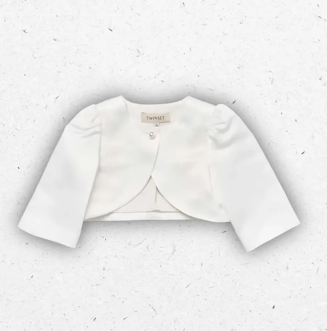 Coprispalle Bambina Twinset in Shantung Bianco con Bottone Gioiello