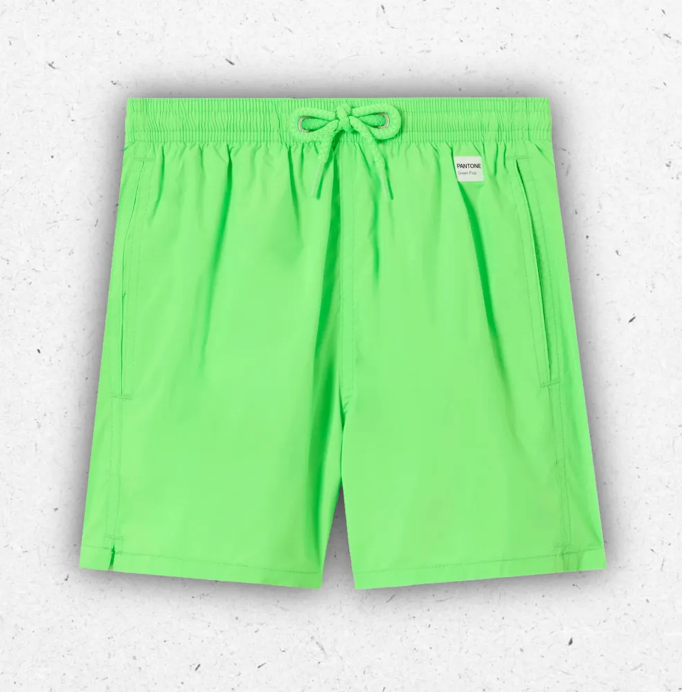Costume boxer da ragazzo MC2 Saint Barth Jean Lighting in edizione speciale Pantone Verde Fluo con tasca posteriore e coulisse.