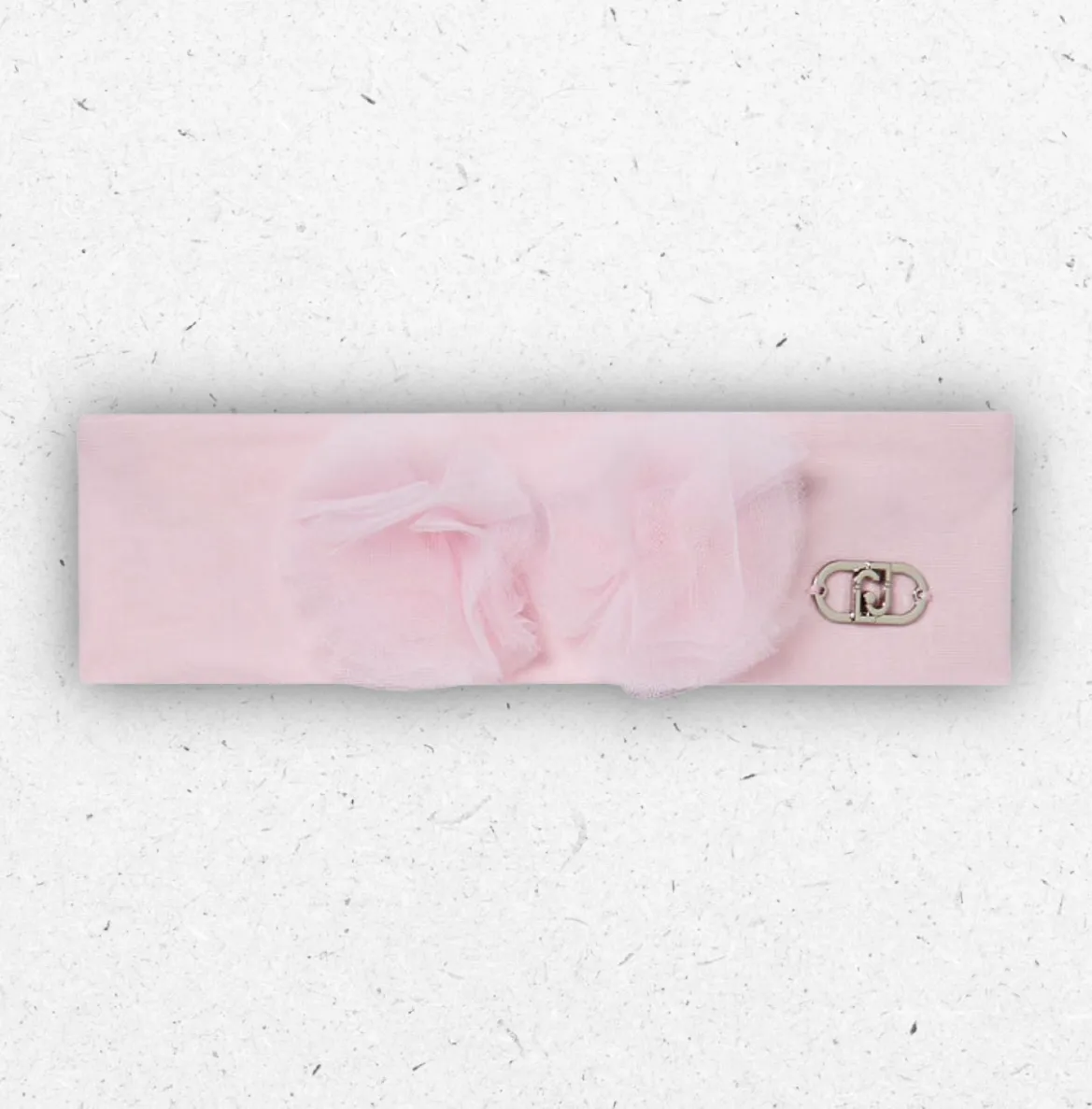 Fascia elastica in jersey di cotone bianco da bambina Liu Jo con grande fiore decorativo in tulle e logo monogram.