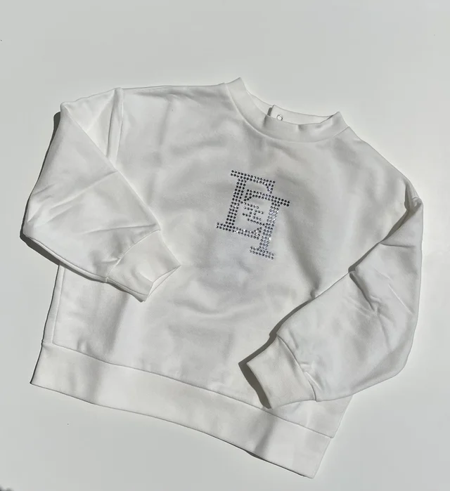 Felpa avorio logo con brillantini Elisabetta Franchi per bambina