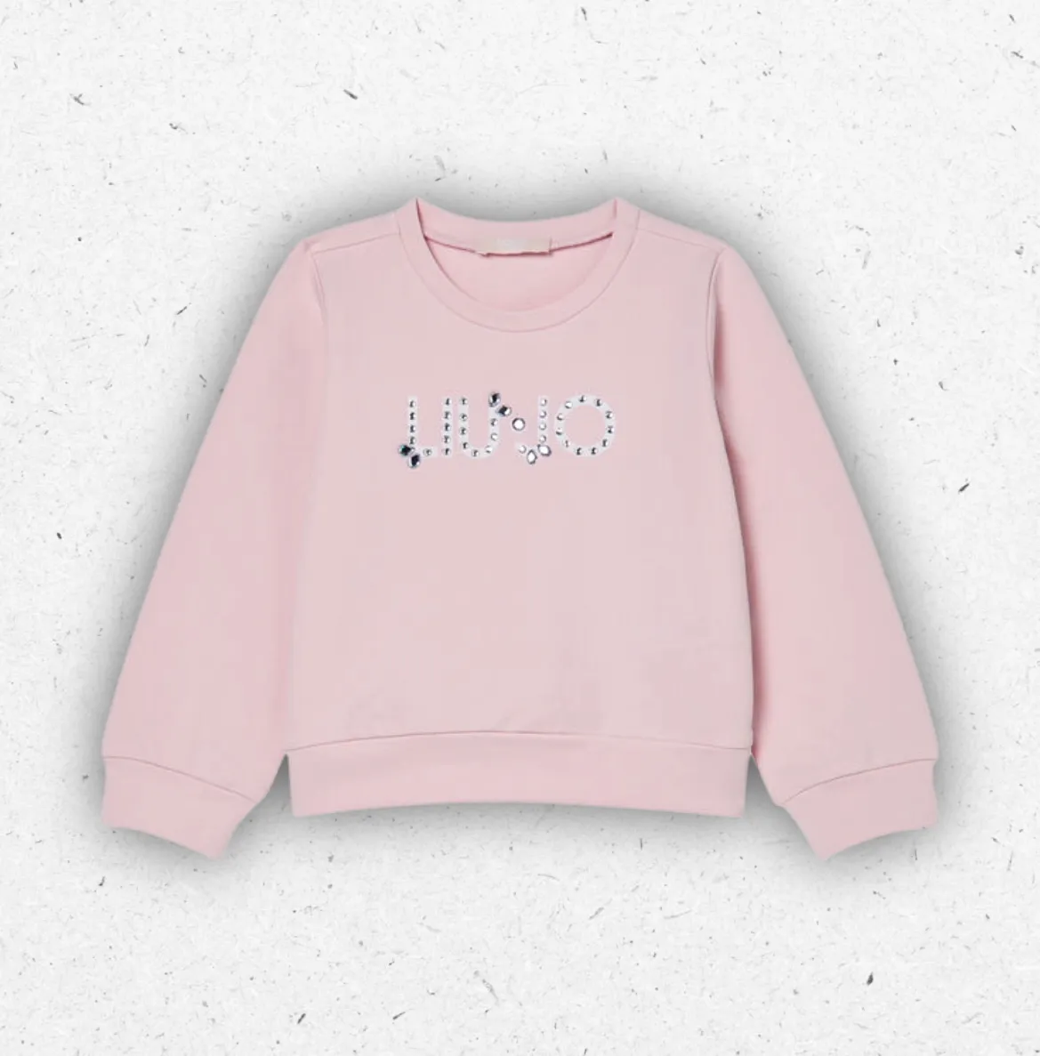 Felpa rosa da bambina Liu Jo Better in cotone stretch con logo frontale decorato da luminosi ricami gioiello.