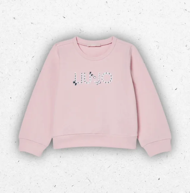Felpa Bambina Liu Jo Better Rosa in Cotone con Logo e Ricami Gioiello