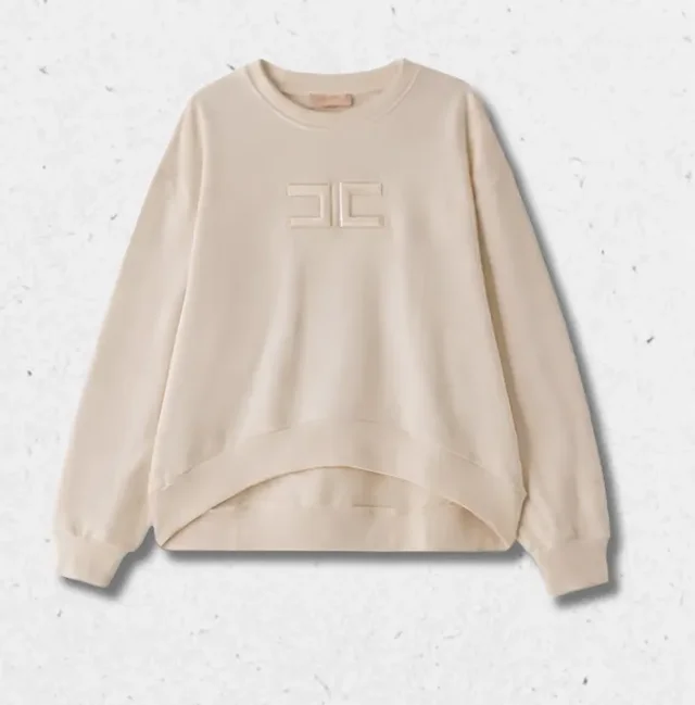 Felpa Bambina Nera o Nude Cotone Logo Ricamato – Elisabetta Franchi