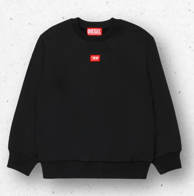 Felpa Bambino Diesel Girocollo con Patch Logo D Rosso