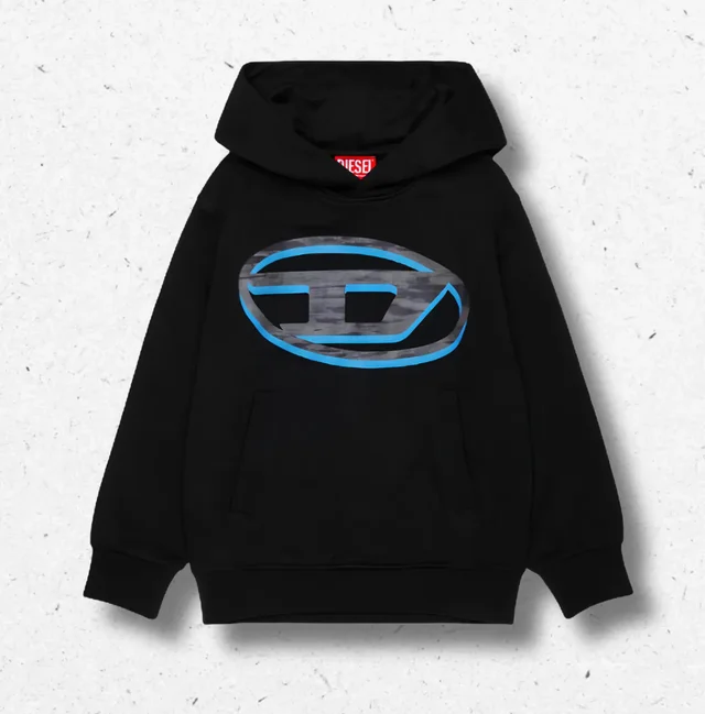Felpa con Cappuccio Bambino Diesel Oversized Fit in Cotone con Tasca a Marsupio