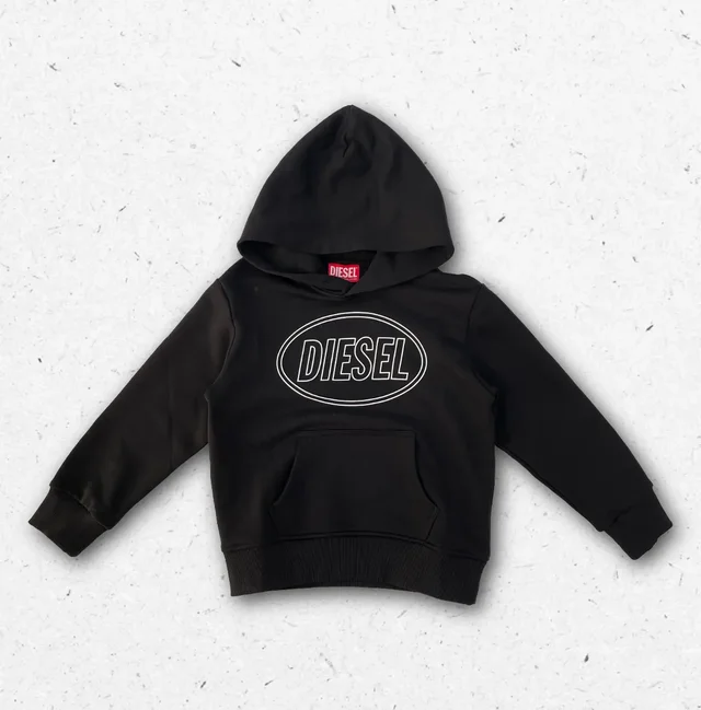 Felpa con Cappuccio Diesel - Logo Ovale a Contrasto per Ragazzo