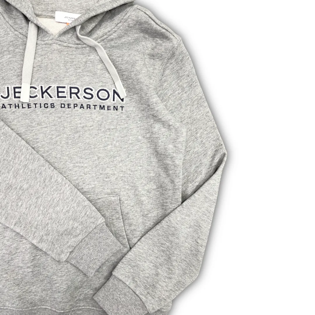 Felpa Jeckerson con cappuccio e tasca a marsupio in cotone grigio melange per ragazzo, con logo Athletics Department.