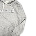 Felpa Jeckerson con cappuccio e tasca a marsupio in cotone grigio melange per ragazzo, con logo Athletics Department. 1