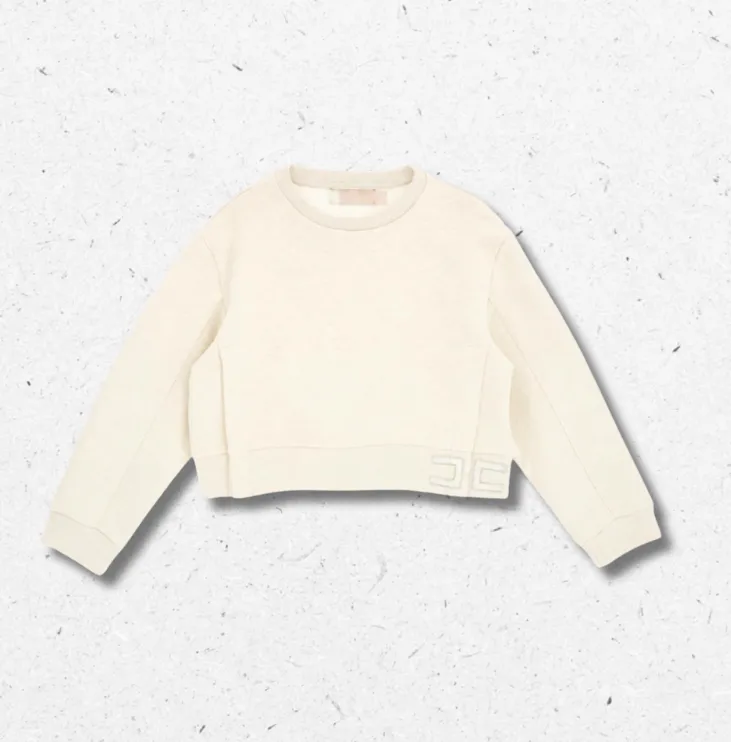Felpa cropped Elisabetta Franchi bambina latte logo tono su tono
