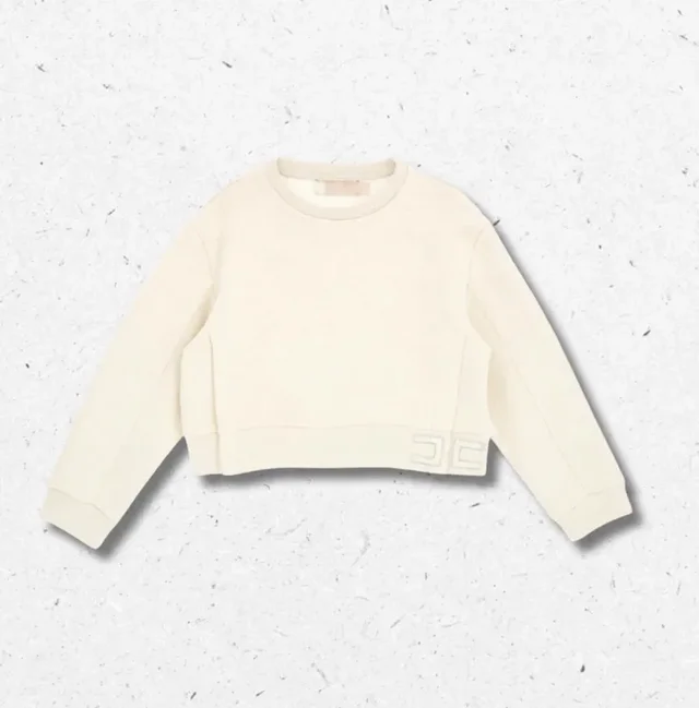 Felpa Cropped Bambina Color Latte Logo Tono su Tono – Elisabetta Franchi