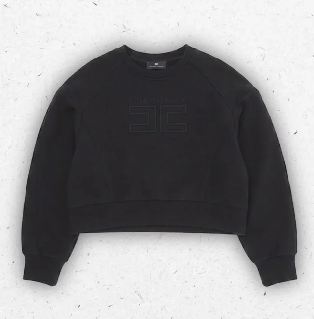 Felpa Cropped Ragazza Elisabetta Franchi con Logo Doppia C a Rilievo