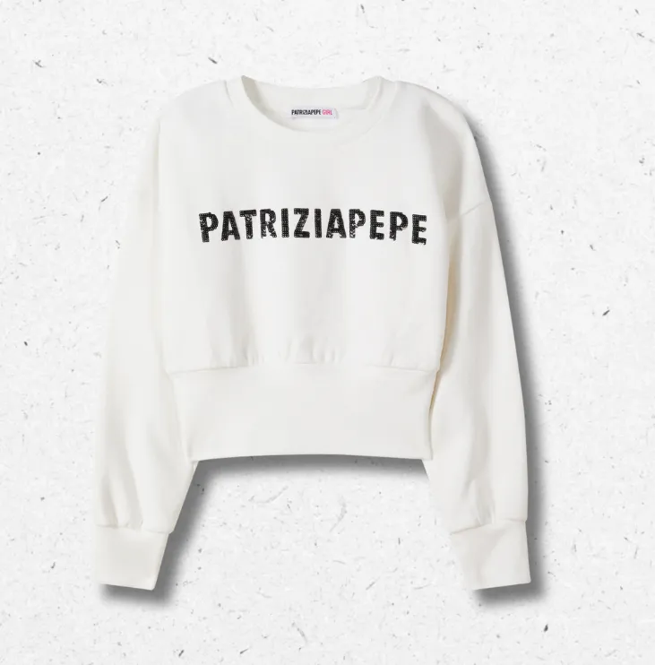 Felpa cropped Patrizia Pepe panna paillettes nere ragazza