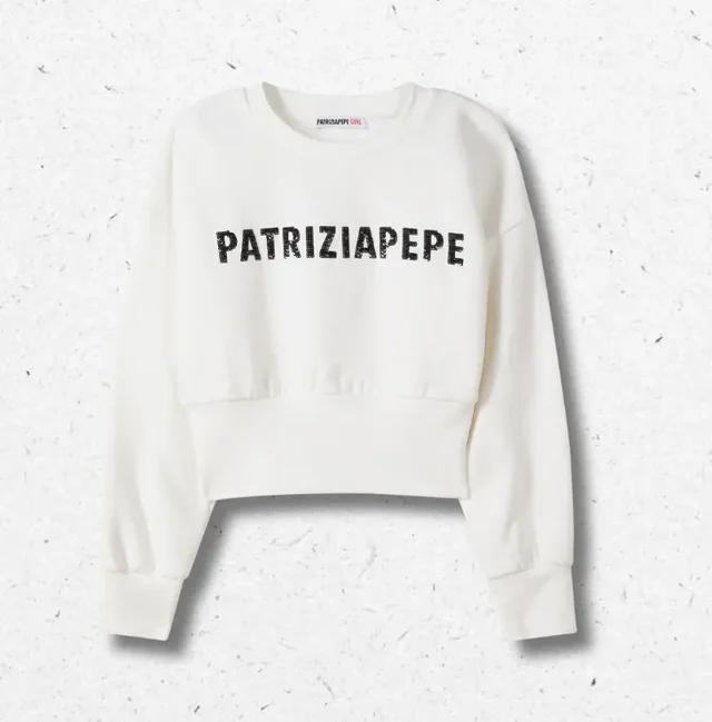 Felpa Cropped Ragazza Panna Logo Paillettes Nere – Patrizia Pepe