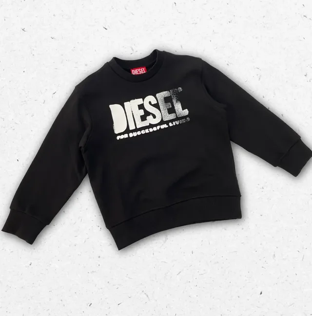 Felpa Diesel Ragazzo Nera con Logo Stencil "For Successful Living"