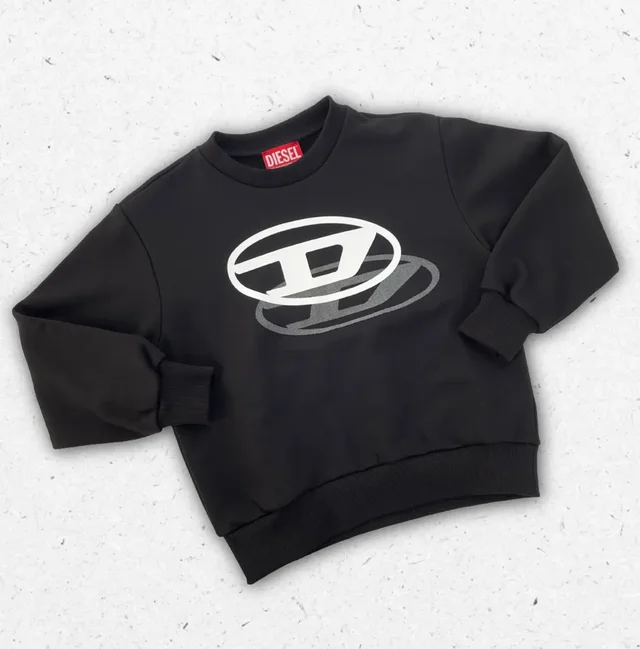 Felpa Diesel Ragazzo Nera Girocollo con Logo Shadow