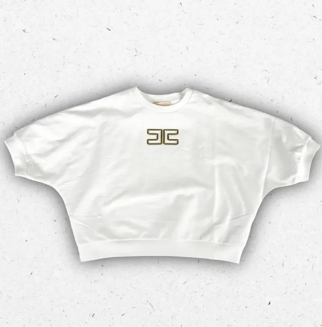 Felpa Elisabetta Franchi La Mia Bambina Avorio con Manica 3/4 e Logo