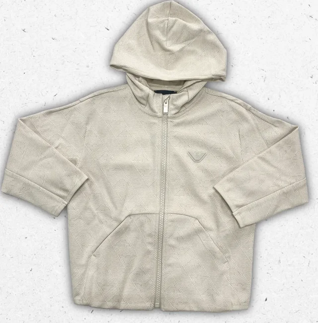 Felpa Emporio Armani Bambino con Cappuccio e Zip in Jacquard Aquila