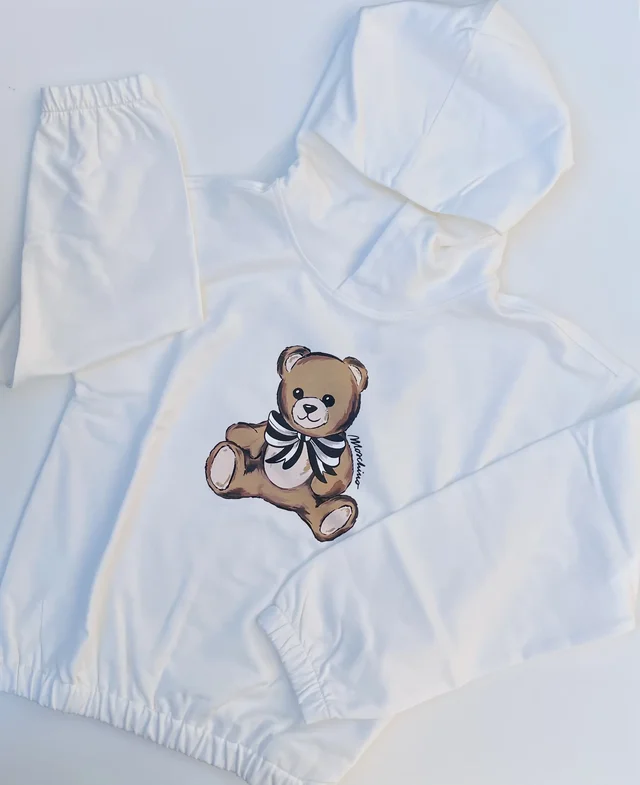 Felpa girocollo cappuccio bianca Moschino per ragazza