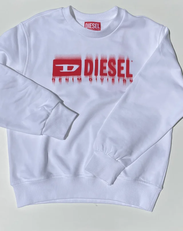 Felpa girocollo Diesel per ragazzo nera o bianca con logo rosso
