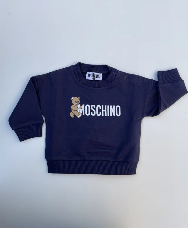 Felpa girocollo Moschino per neonato blu e bianca