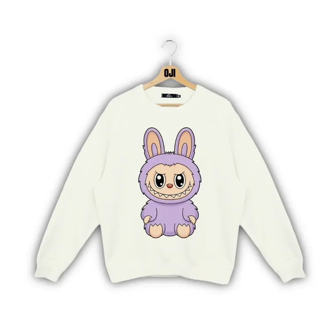 Felpa Girocollo Oji Brand con Stampa Labubu Viola per Bambino
