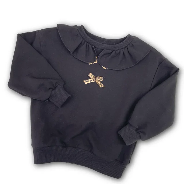 Felpa Girocollo Please con Colletto Arricciato - Colore Nero - Bambina