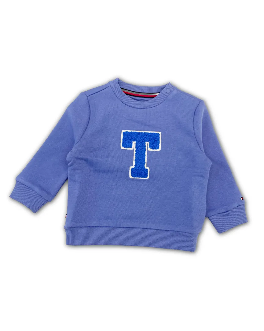 B Set di felpe girocollo Tommy Hilfiger per neonati/bambini, nelle varianti Blu (logo T spugna) e Cammello (logo H teddy), in cotone e misto cotone.