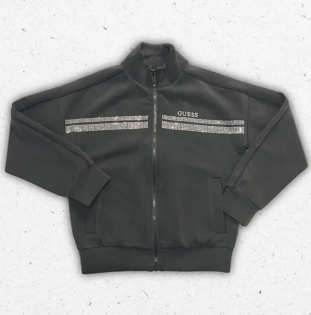 Felpa Guess Ragazza Nera con Zip e Cappuccio