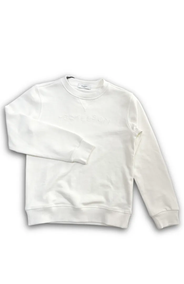 Felpa Jeckerson a girocollo per ragazzo, colore bianco. Design minimal con logo Jeckerson goffrato tono su tono sul petto.