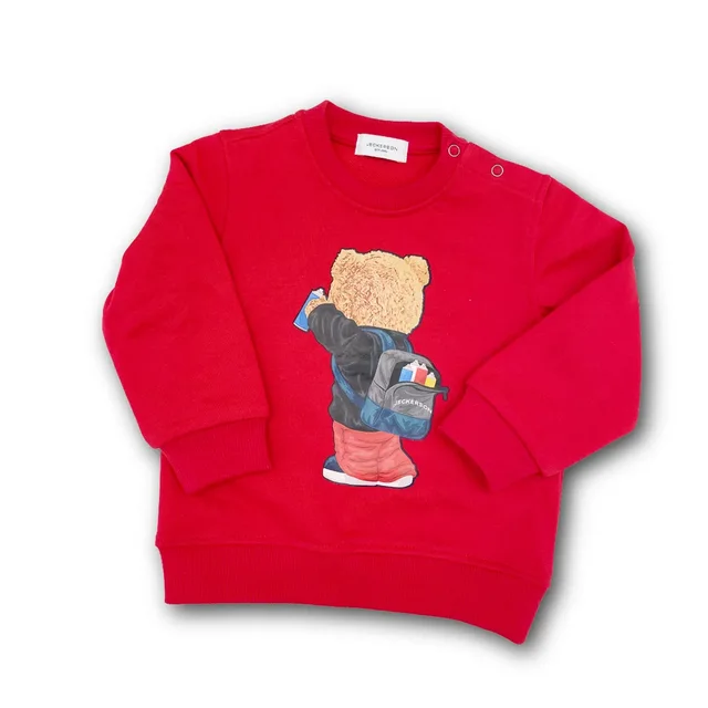 Felpa Jeckerson Girocollo in Cotone - Colore Rosso con Stampa Orso