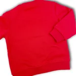 Felpa Jeckerson girocollo in cotone rosso per bambino, con stampa di un orsetto con zaino e bottoni sulla spalla. 1