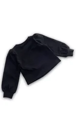 Felpa Liu Jo a girocollo per bambina, colore nero, con applicazione di orsetto in paillettes color bronzo e fiocco. 1