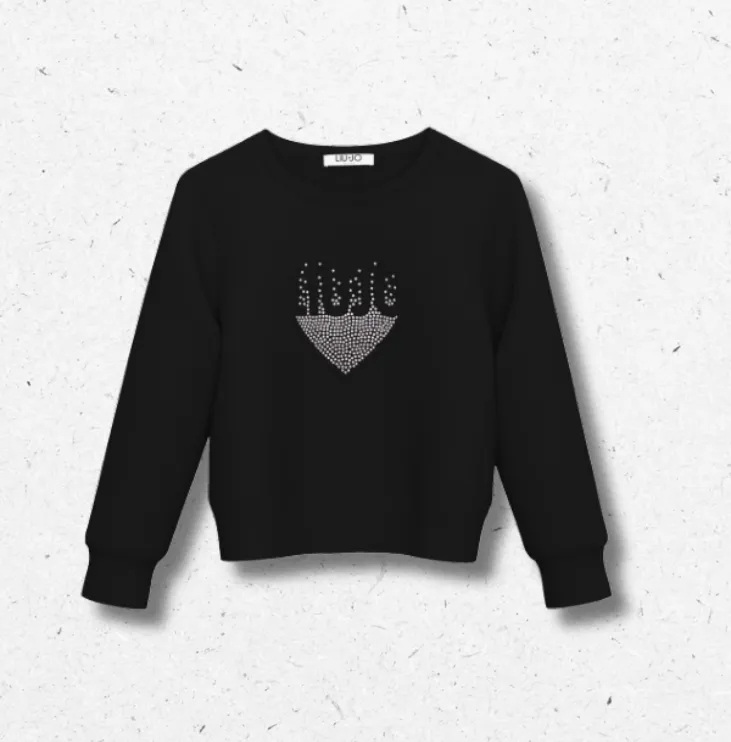 Felpa Liu Jo bambina nera logo cuore strass