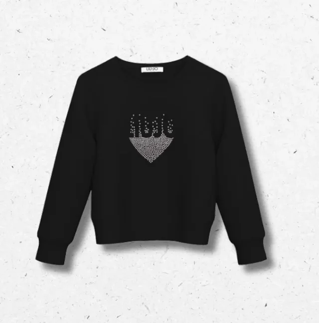 Felpa Liu Jo Bambina Nera con Logo Cuore in Strass