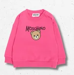 Felpa Moschino Kids per neonata in cotone felpato fucsia, stampa teddy bear centrale, logo a contrasto 1