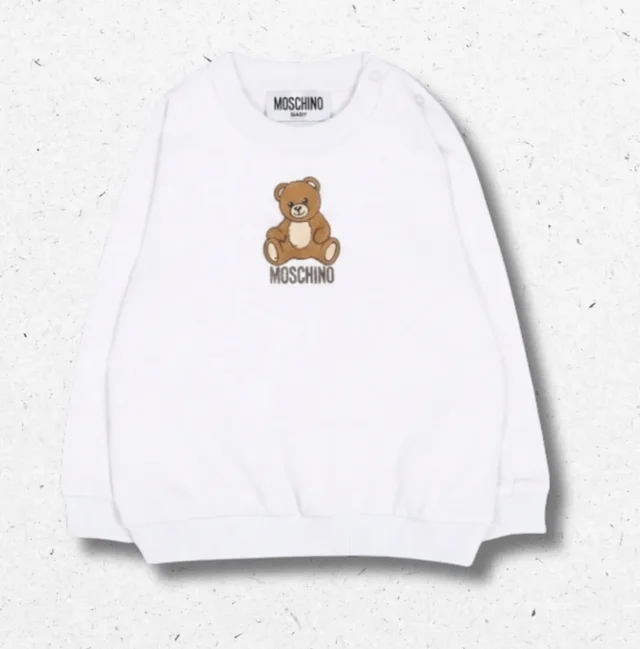 Felpa Moschino Kids Neonato Bianco Ottico con Teddy Bear