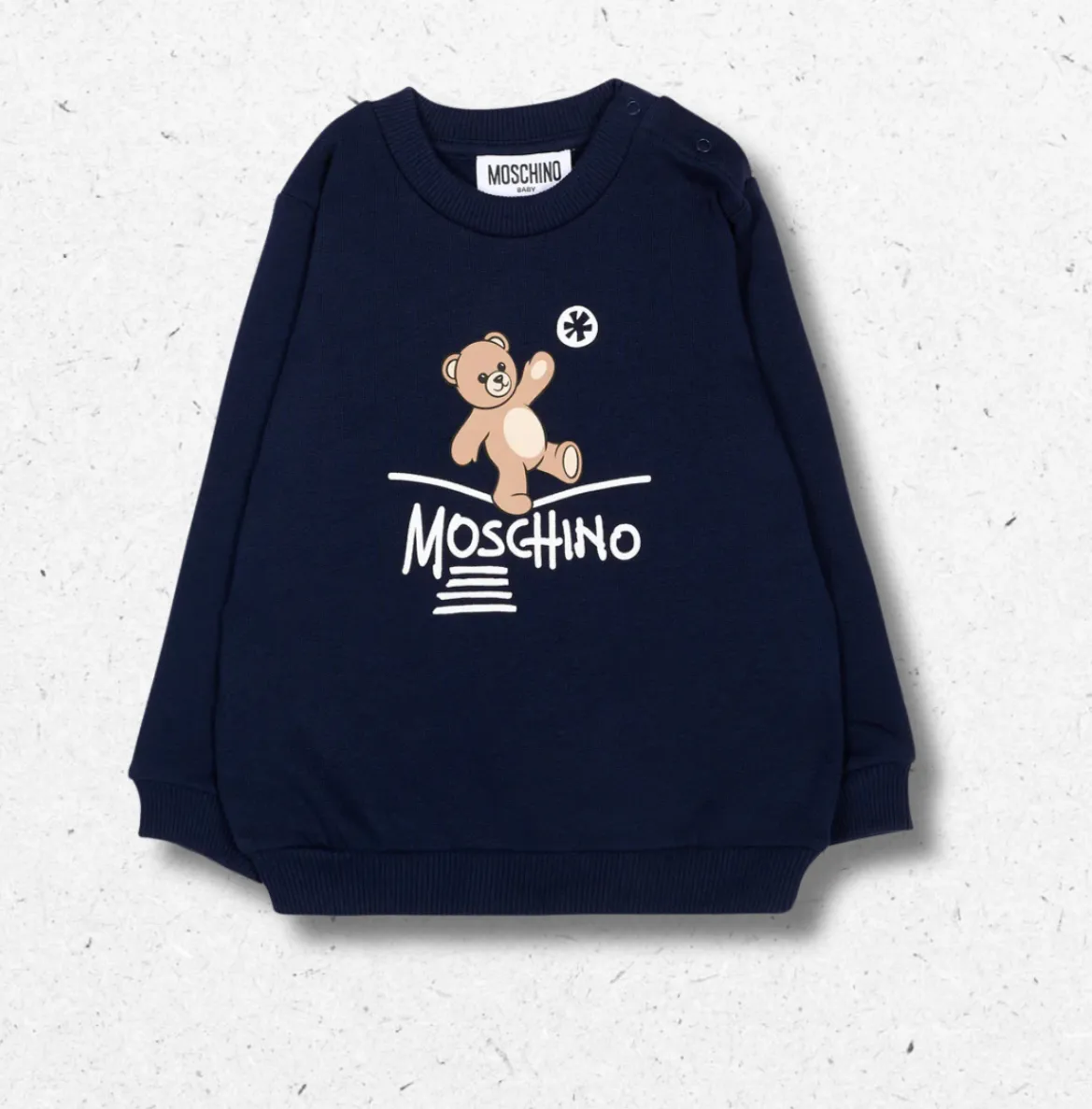 Felpa Moschino Kids per neonato in cotone felpato blu, stampa teddy bear, logo a contrasto